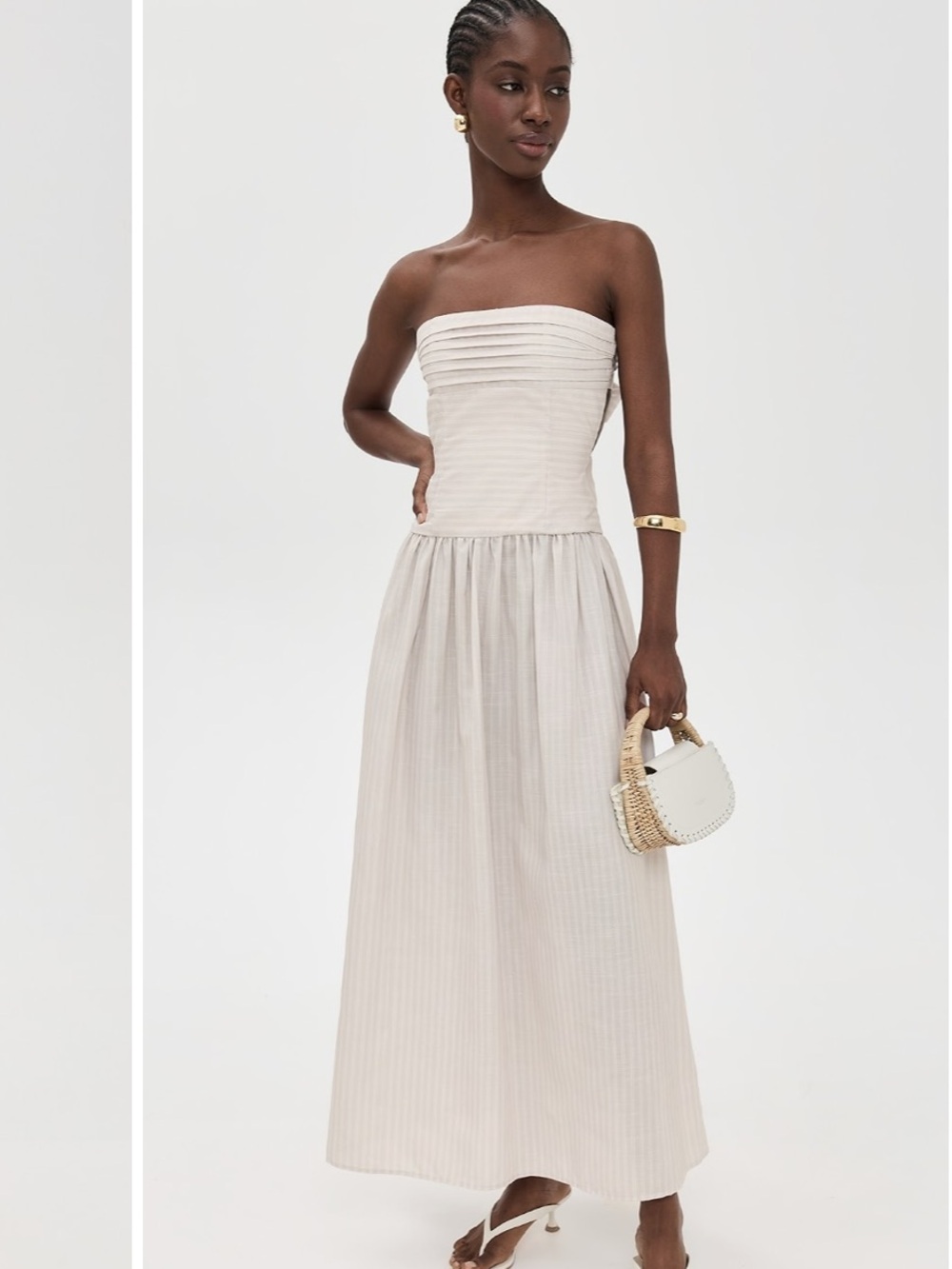 NWT Seven Wonders Nicolette Strapless pinstriped cream Maxi Dress